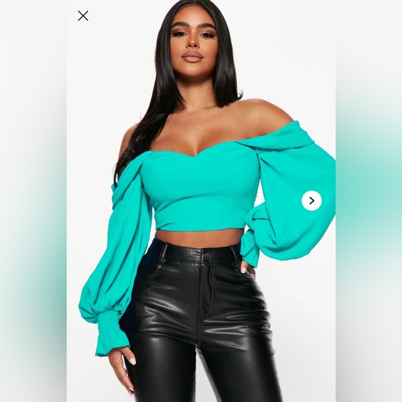 Fashion Nova Tops - Fashion Nova Vibrant Teal Off-Shoulder Crop Top
